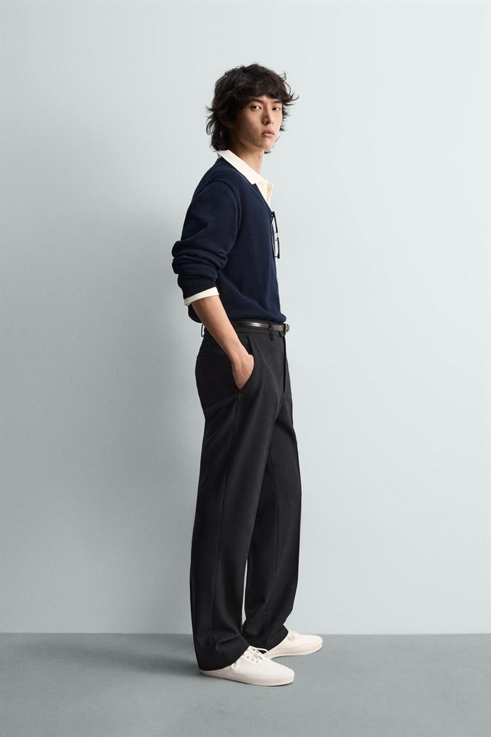 ZARA СВИТЕР СВОБОДНОГО КРОЯ С V-ОБРАЗНЫМ ВЫРЕЗОМ, МОРСКОЙ СИНИЙ