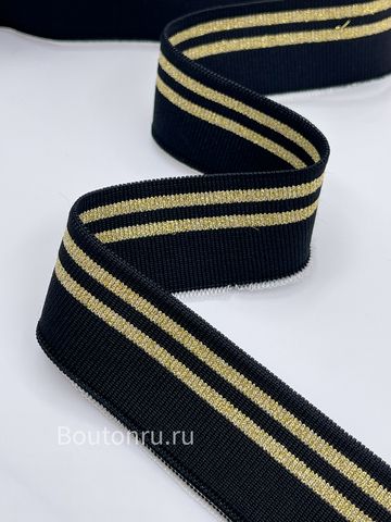 Подвяз трикотажный черный с золотыми полосками 78 см, ширина 3,5 см
