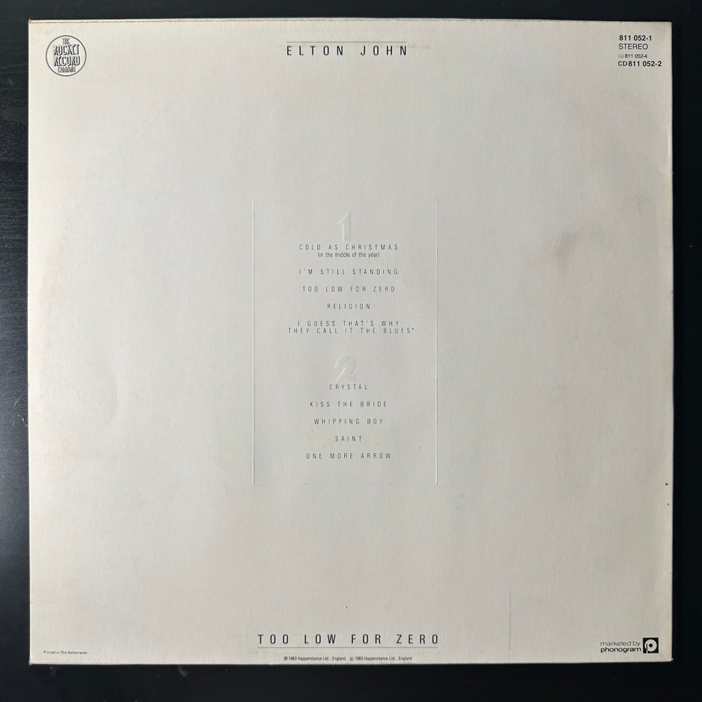 Elton John ‎– Too Low For Zero (Голландия 1983г.)