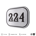 Номерок на дверь квартиры 224, для кабинета, офиса, шильдик 9 х 7 см, серебристый, Айдентика Технолоджи