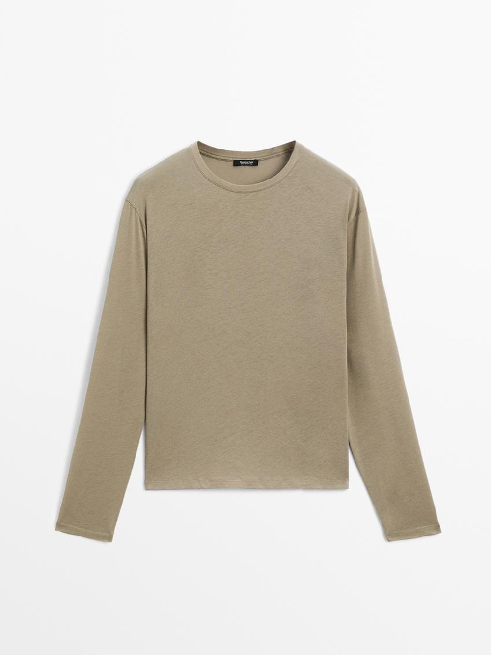 Massimo Dutti Футболка из 100% хлопка, светлый хаки