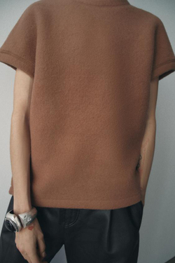 ZARA ТОП ИЗ МЯГКОЙ ТКАНИ, СЕРОВАТО-КОРИЧНЕВЫЙ