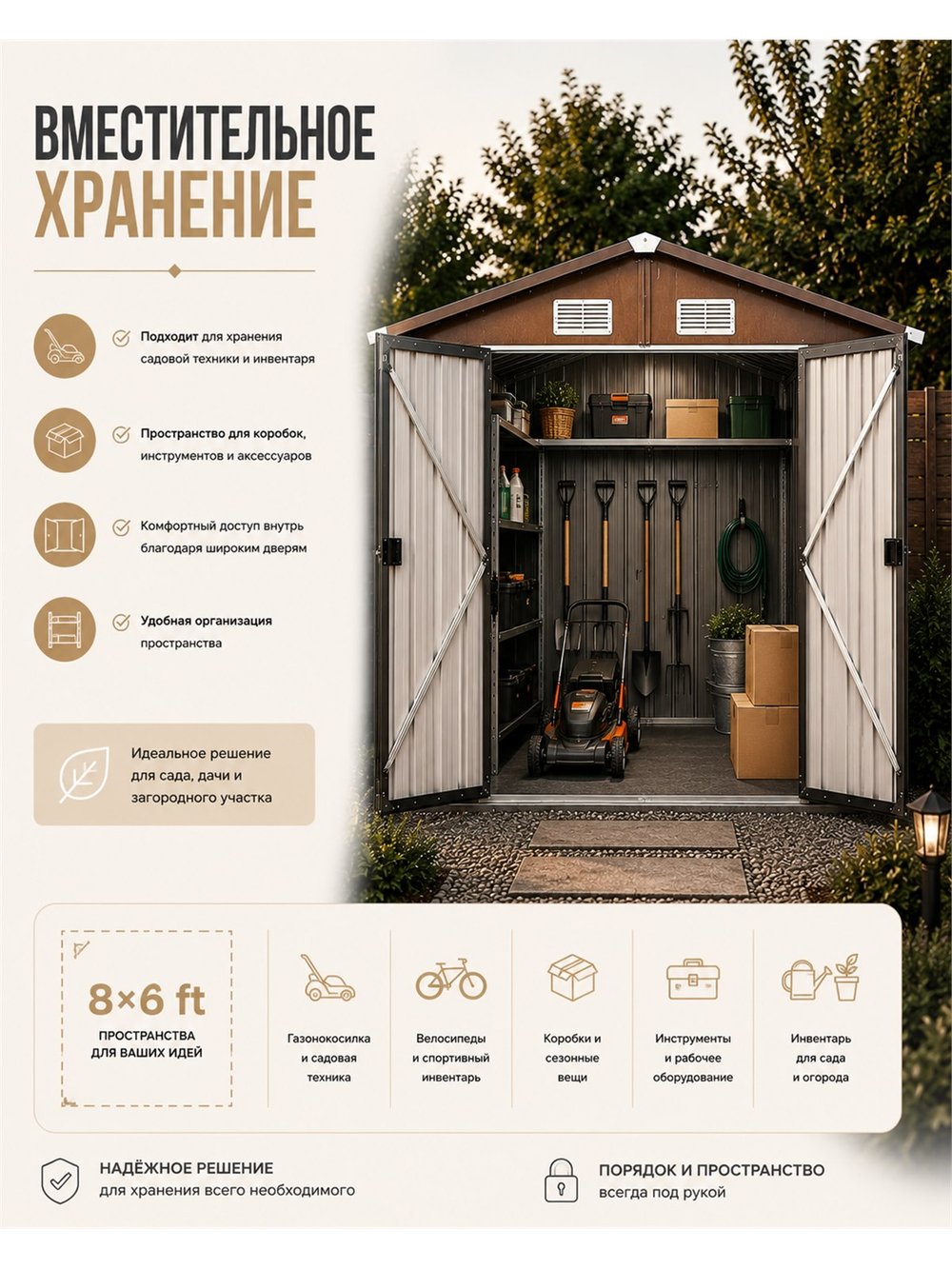 Металлический сарай 8×6, 252×191×196 см