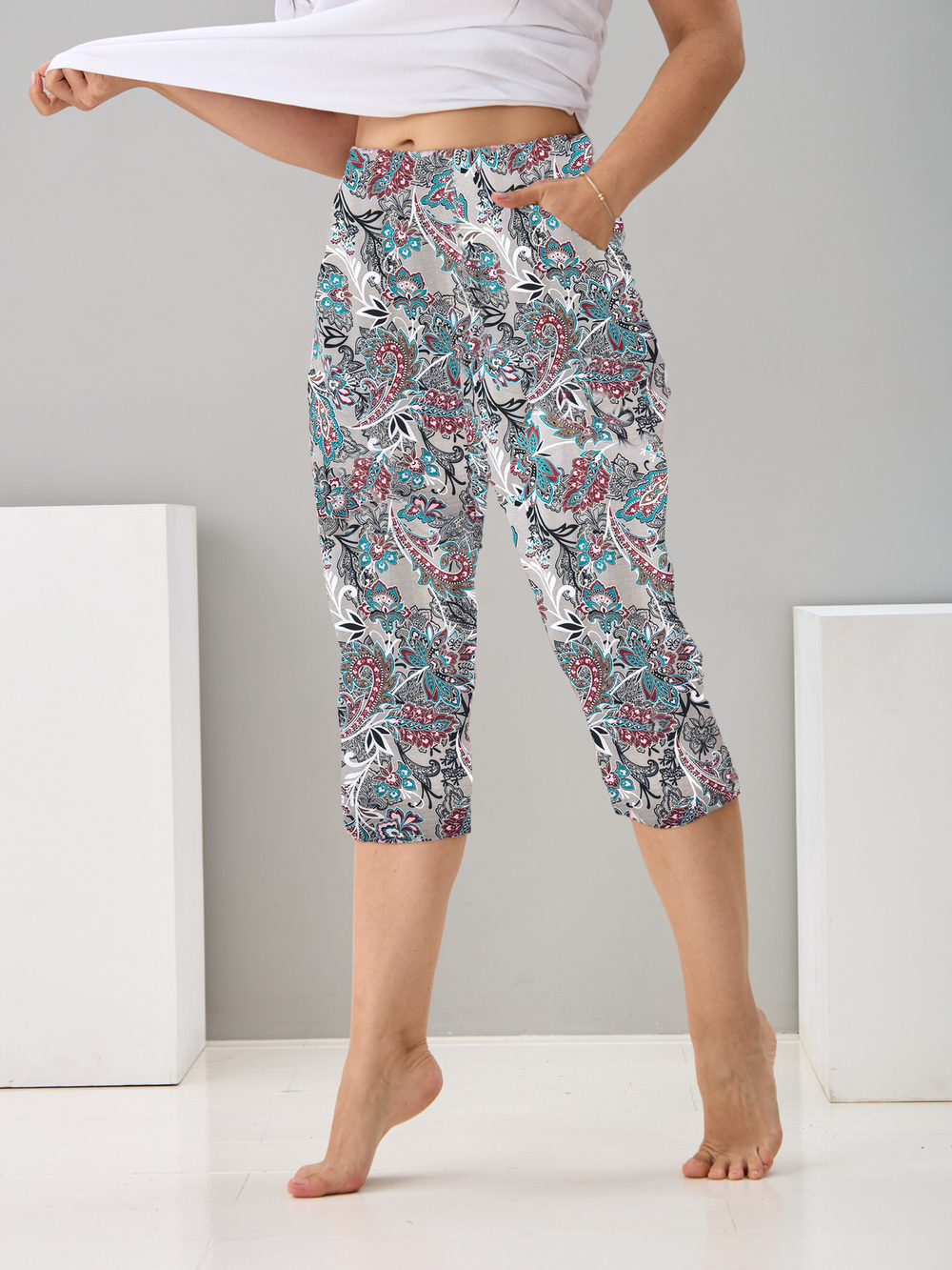 Бриджи Д-16Х/серый-сказочныецветы