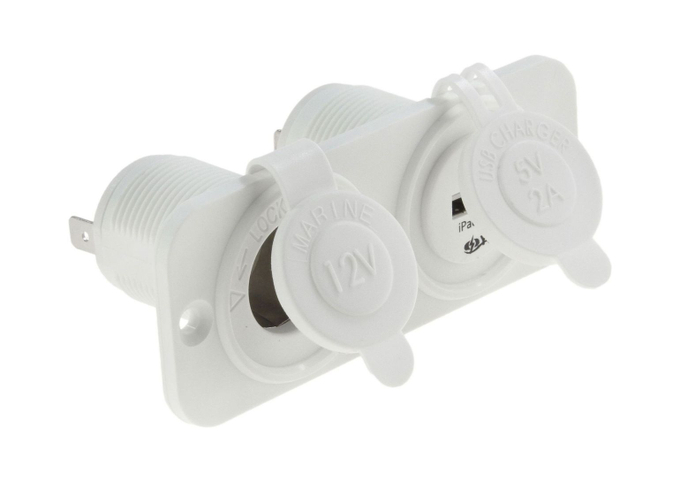 Панель с USB-разъемом 5В 2.1А и прикуривателем, белая