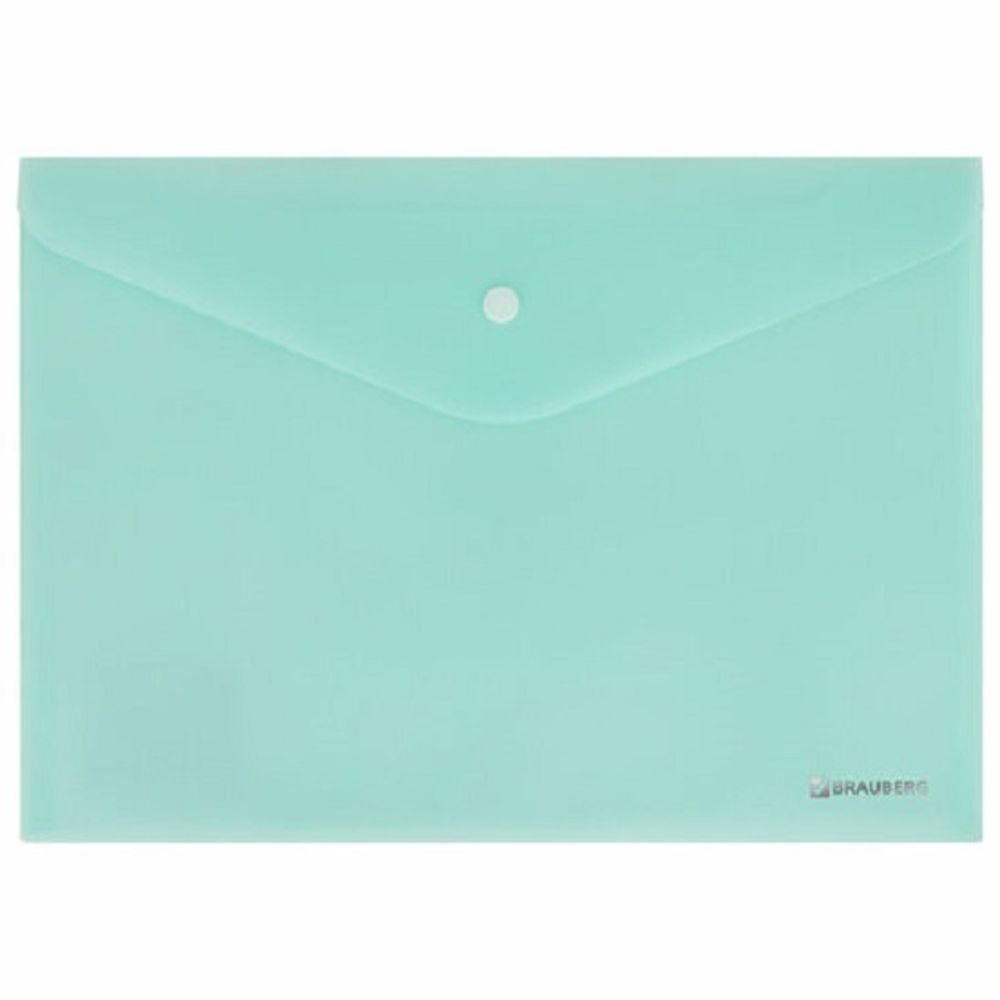 Папка-конверт на кнопке А4 Brauberg Pastel, 200 мкм, аквамарин