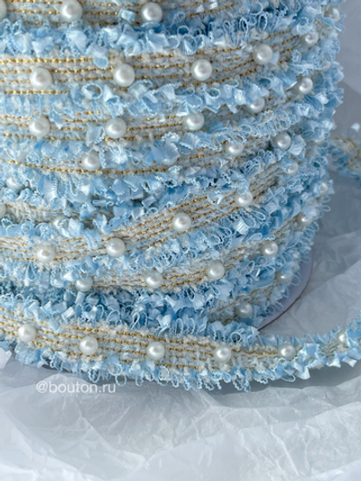 Тесьма голубая с жемчугом твид