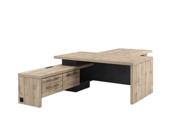 Стол левый 1800х2000х750 с опорной тумбой, блоком розеток и брифингом 1150 T-818L.1000-02