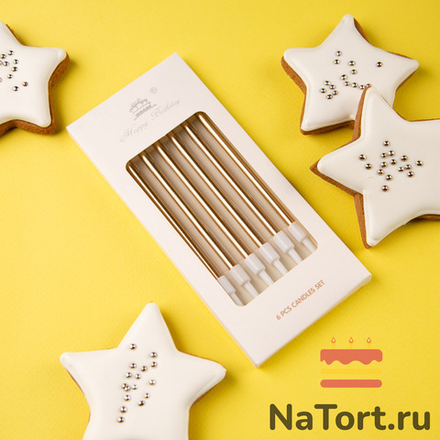 Набор свечей для торта «Happy Birthday, 6 в 1», золотой металлик