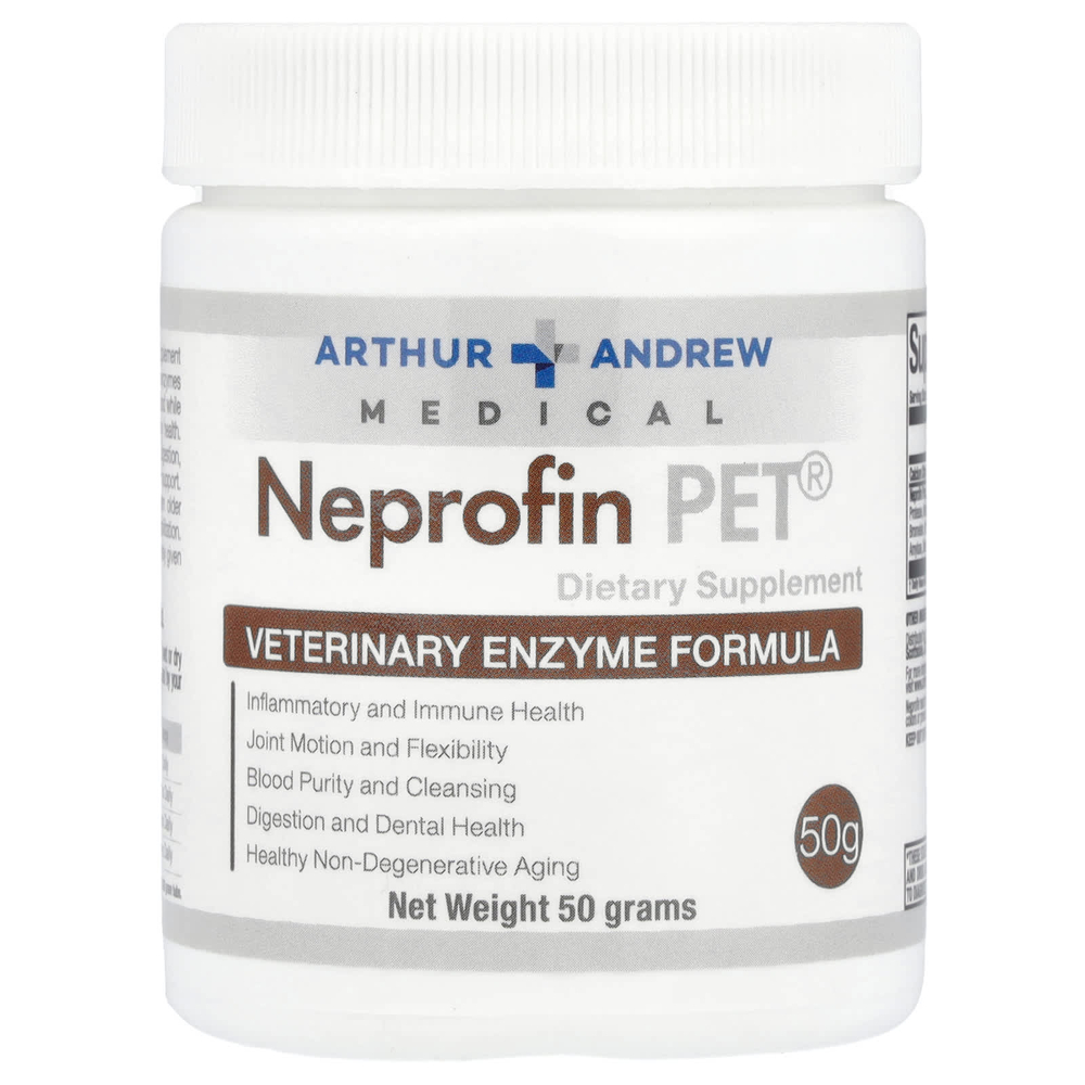 Arthur Andrew Medical, Neprofin Pet, формула с ферментами для ветеринаров, 50 г