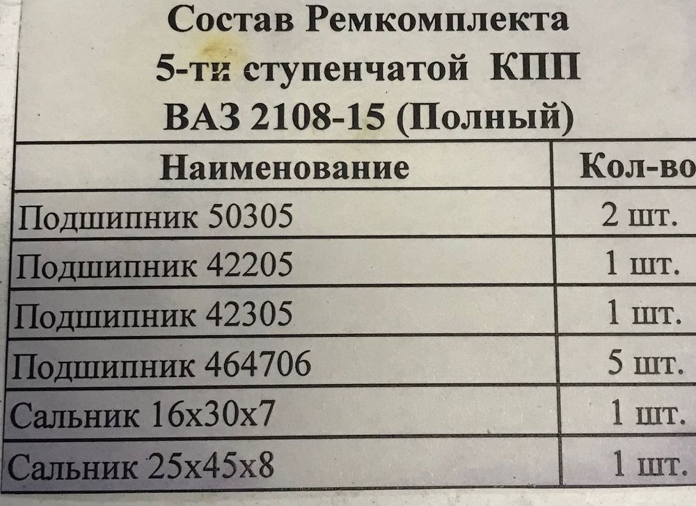 Ремкомплект КПП 5-ти ступенчатая КПП Полный ВАЗ 2108-15