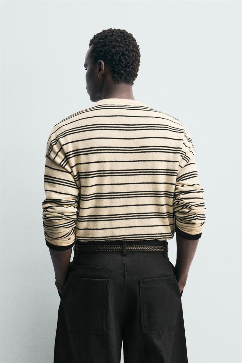 ZARA ДЖЕМПЕР В ПОЛОСКУ С ВОРОТНИКОМ НА ПУГОВИЦАХ, ЭКРЮ