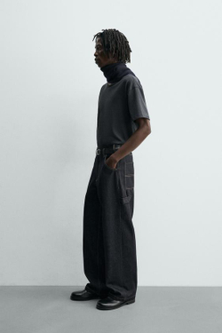 ZARA ДЖИНСЫ CARPINTERO BAGGY FIT С ДЕКОРАТИВНОЙ СТРОЧКОЙ, СИНИЙ