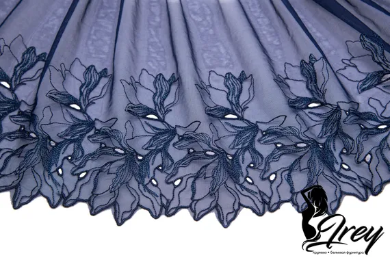 05-101 ОПТ Вышивка на неэл. сетке 25 см, темно-синий (левая)