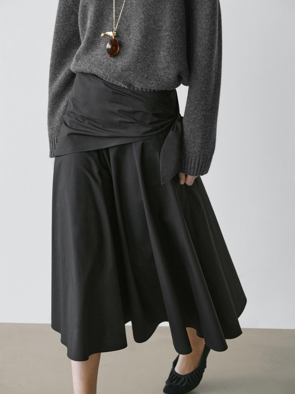 Massimo Dutti Юбка миди с отделкой в ​​виде шарфа, черный