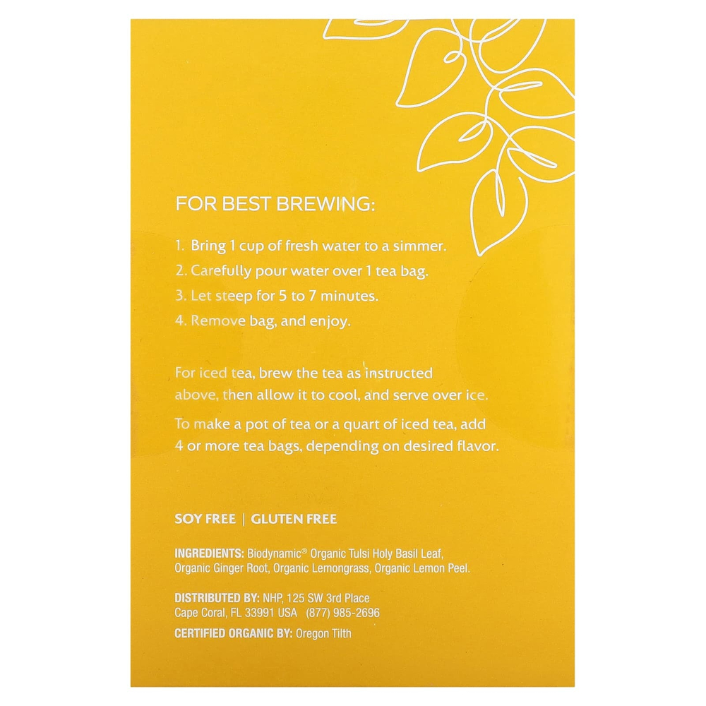 Dr. Mercola, Solspring®, органический травяной чай, тулси, лимон и имбирь, без кофеина, 18 чайных пакетиков, 36 г (1,27 унции)