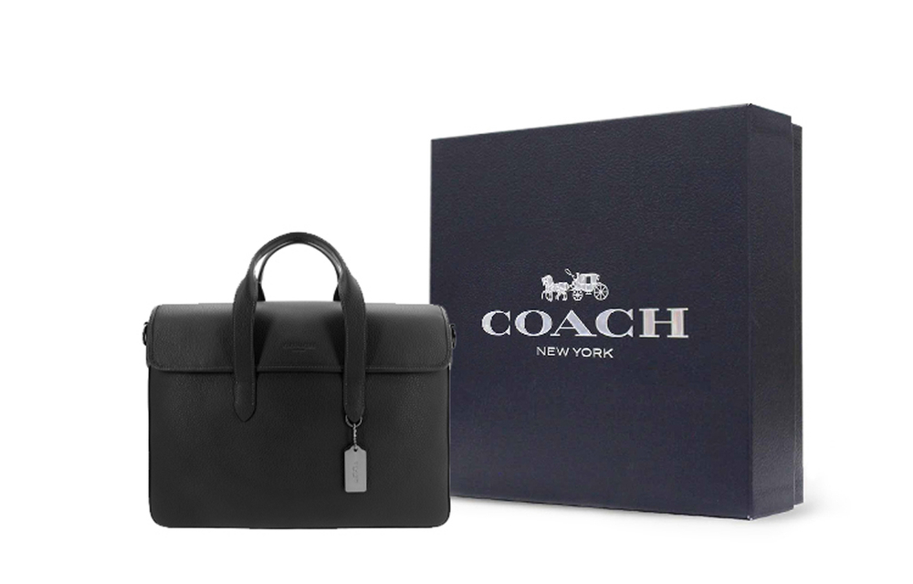 COACH Sullivan Cow Leather Briefcase, Handbag, Shoulder Bag, Crossbody Bag Large Men"s Black