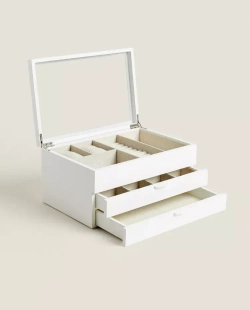ZARA HOME ЛАКИРОВАННАЯ ШКАТУЛКА ДЛЯ УКРАШЕНИЙ С ВЫДВИЖНЫМИ ЯЩИКАМИ, БЕЛЫЙ