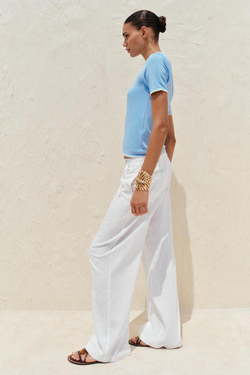 ZARA ТРИКОТАЖНЫЙ ТОП С ОКАНТОВКОЙ, ГОЛУБОЙ