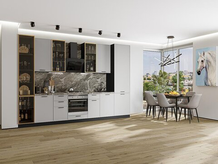 Прямая модульная кухня Фрейм-06 Grey Silk - Graphite 2340*3400*600