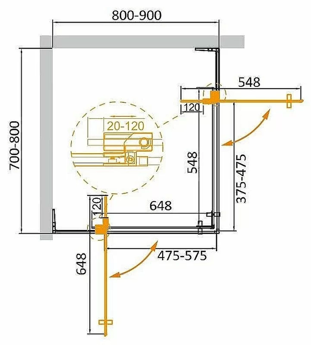 Душевой уголок Cezares Slider 80x90 AH-2-70/80-80/90-C-BORO стекло прозрачное/профиль золото брашированное