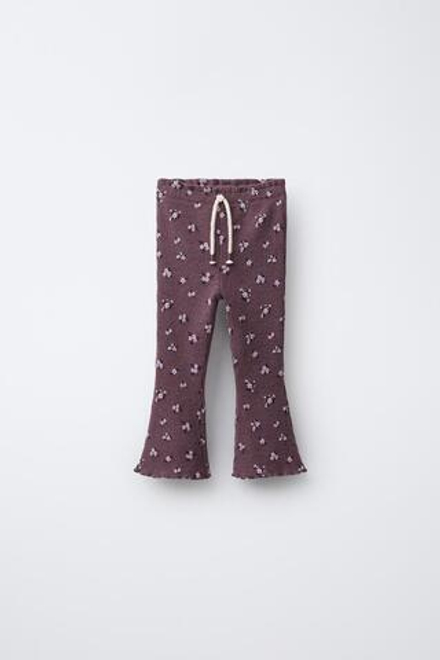 ZARA МЯГКИЕ РАСКЛЕШЕННЫЕ БРЮКИ С ПРИНТОМ, ГРАНАТОВЫЙ