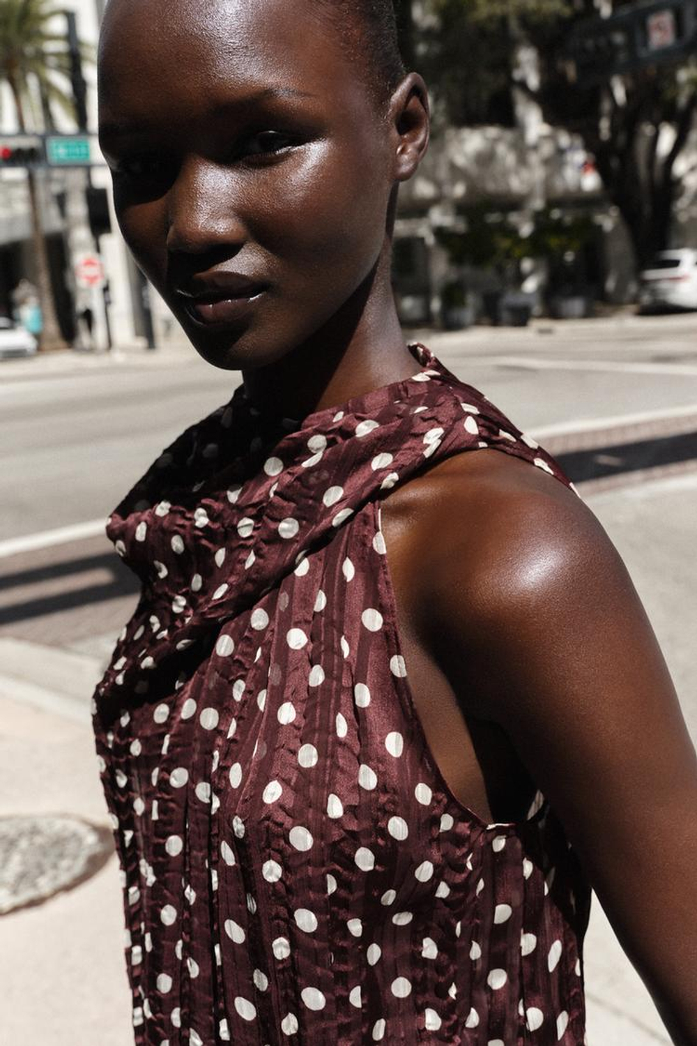 ZARA БЛУЗА В ГОРОШЕК, ЭКРЮ/ГРАНАТОВЫЙ