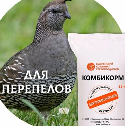 Комбикорм для взрослых перепелов ДК-52 от 49 дней и старше 25 кг Смоленский КХП
