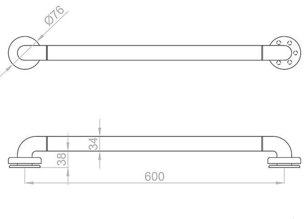 Поручень прямой Nofer 15054.60.NBA 600 мм алюминиевый с нейлоновым покрытием, белый схема