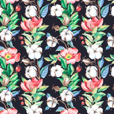 Шиповник и хлопок на черном