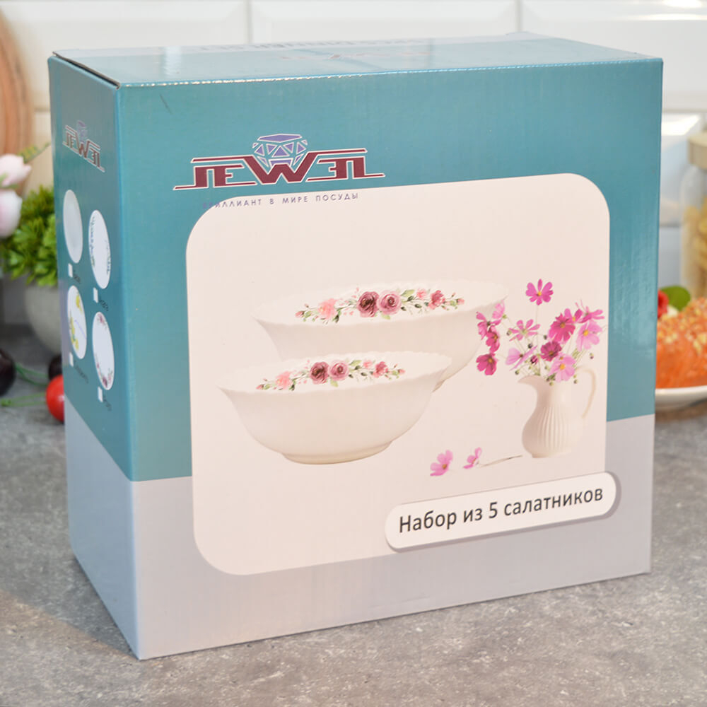 Набор салатников 5 предметов (700мл 18см 4шт, 1200мл 23см 1шт) "Сорренто" стеклокерамика, Jewel