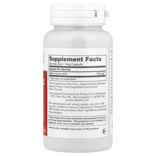 Protocol for Life Balance, Альфа-липоевая кислота, 250 мг, 90 растительных капсул