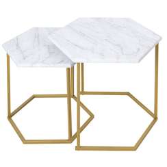 Стол журнальный МеталлАрт М003 белый мрамор/золото