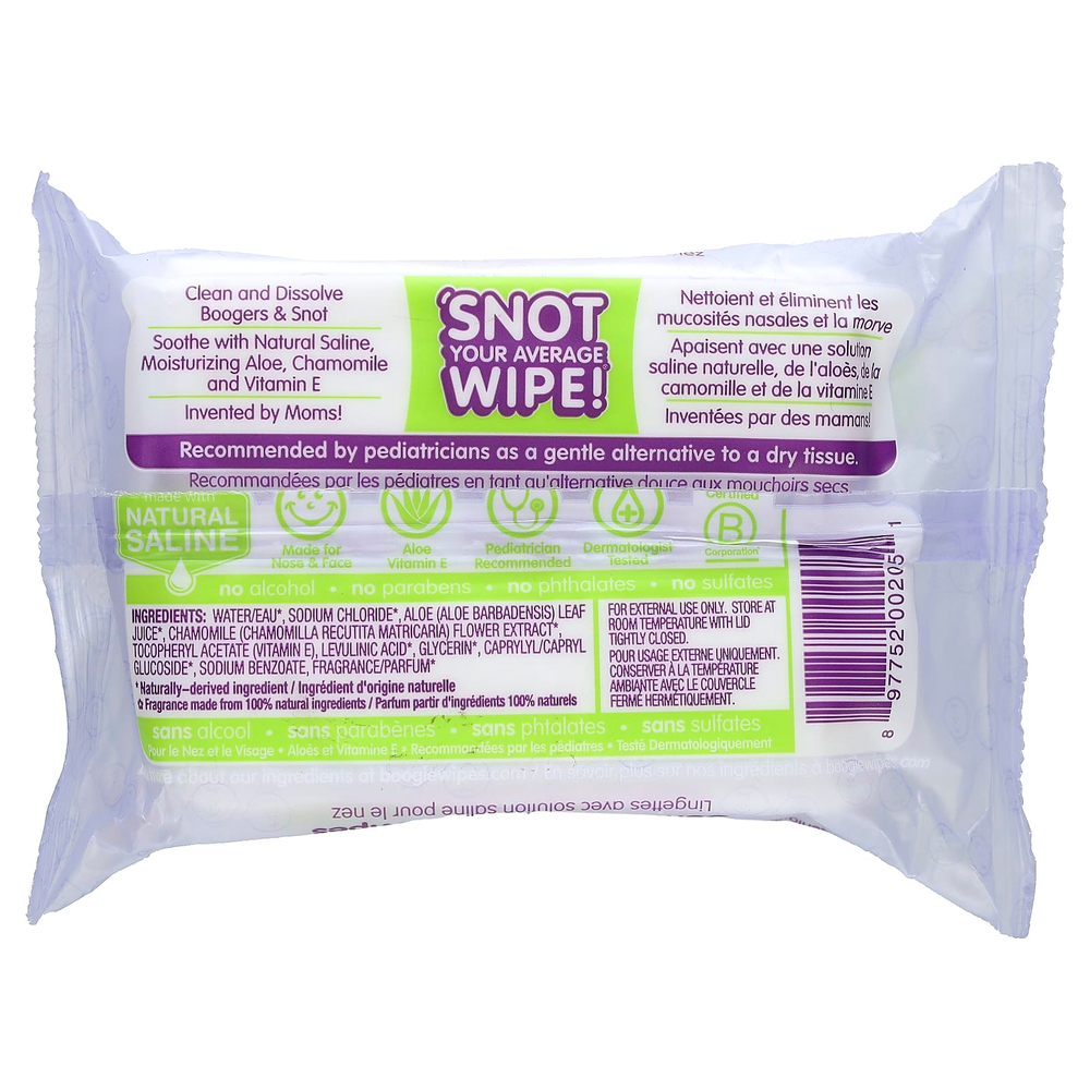 Boogie Wipes, Нежные солевые салфетки для носа, аромат лаванды, 30 салфеток