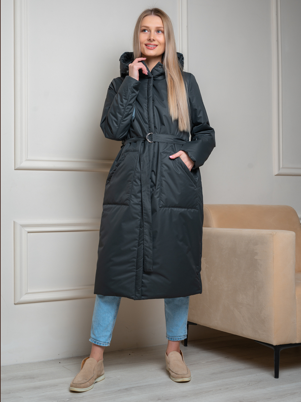 Пальто женское "Кэнди" т.серый