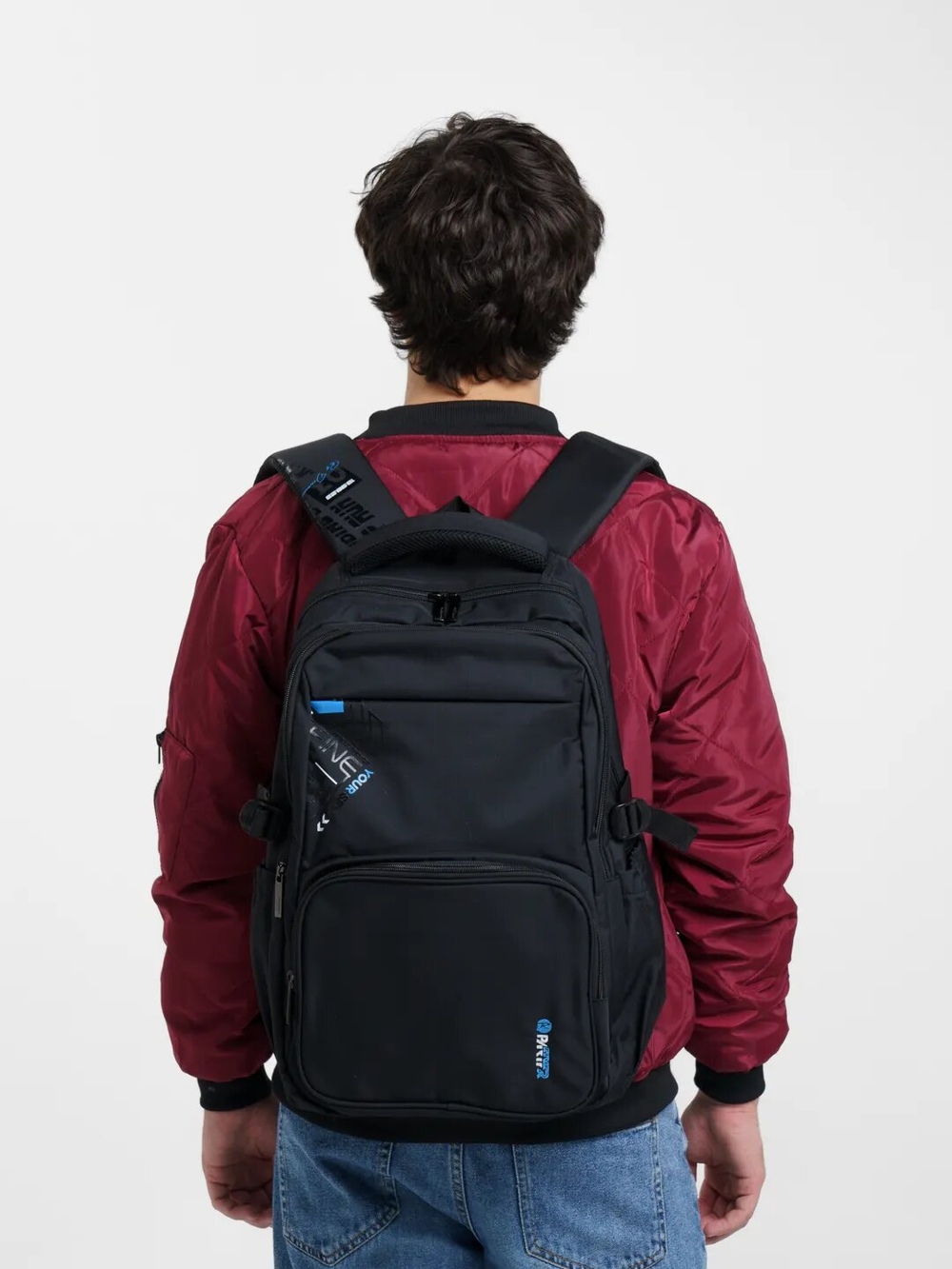 Рюкзак мужской городской повседневный пикник для отдыха, черный голубой