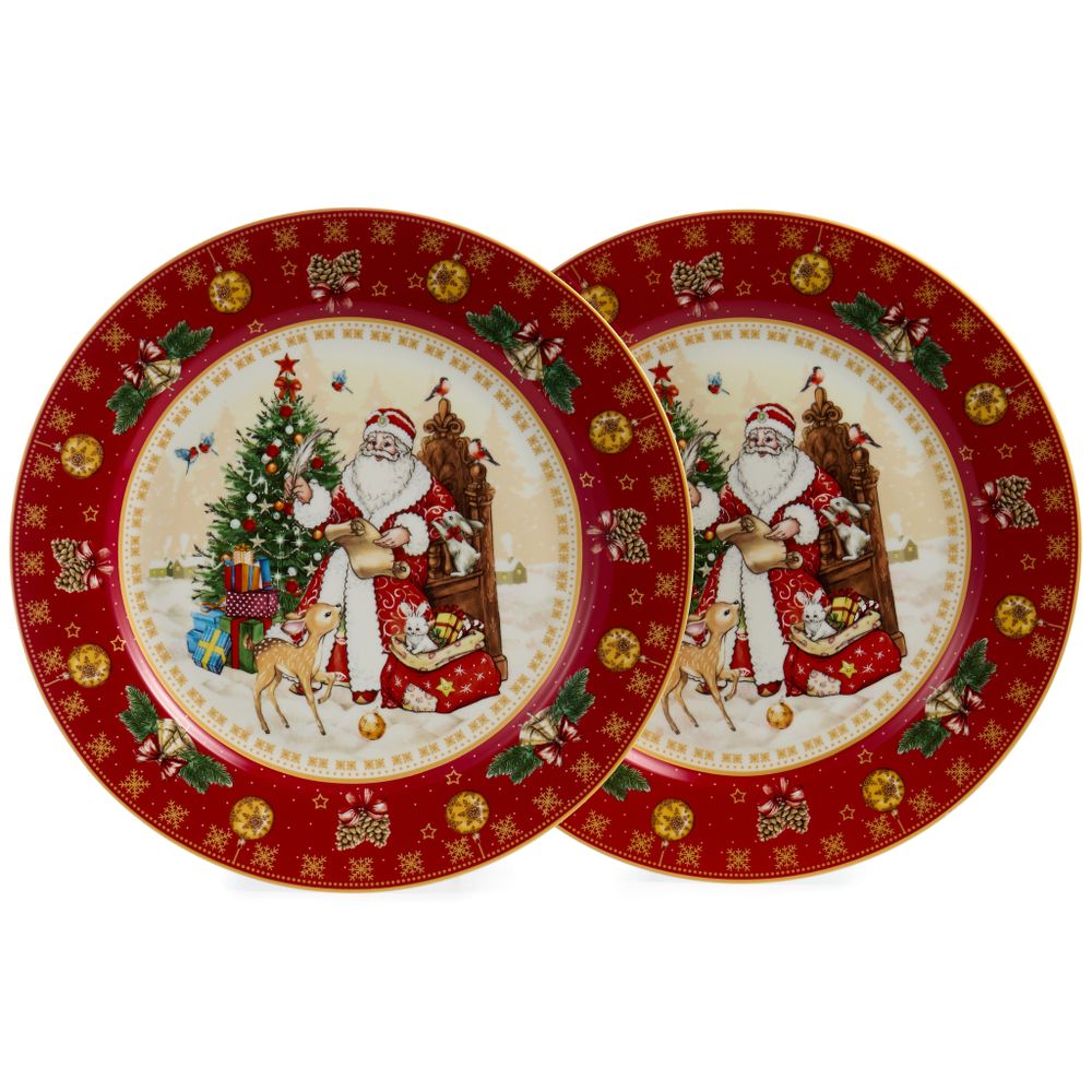 НАБОР ТАРЕЛОК ОБЕДЕННЫХ LEFARD "ДЕД МОРОЗ" 2 ШТ. 27 СМ КРАСНЫЙ (КОР=9НАБ.)