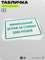 Табличка для парковки "Минимальный штраф за стоянку 5000 руб", для дома, офиса, организаций, 40х30 см, Silver Plane x Айдентика Технолоджи