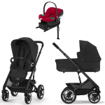Коляска Cybex Talos S Lux BLK complete Aton B2 Dynamic Red Base One 4 в 1 Moon Black с дождевиками
