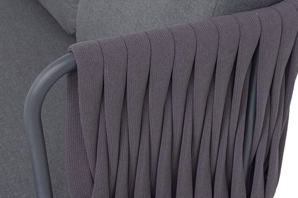 "Ронда" диван 3-местный плетеный из роупа, каркас алюминий темно-серый (RAL7024) муар, роуп серый 40 мм tex, ткань темно-серая 027