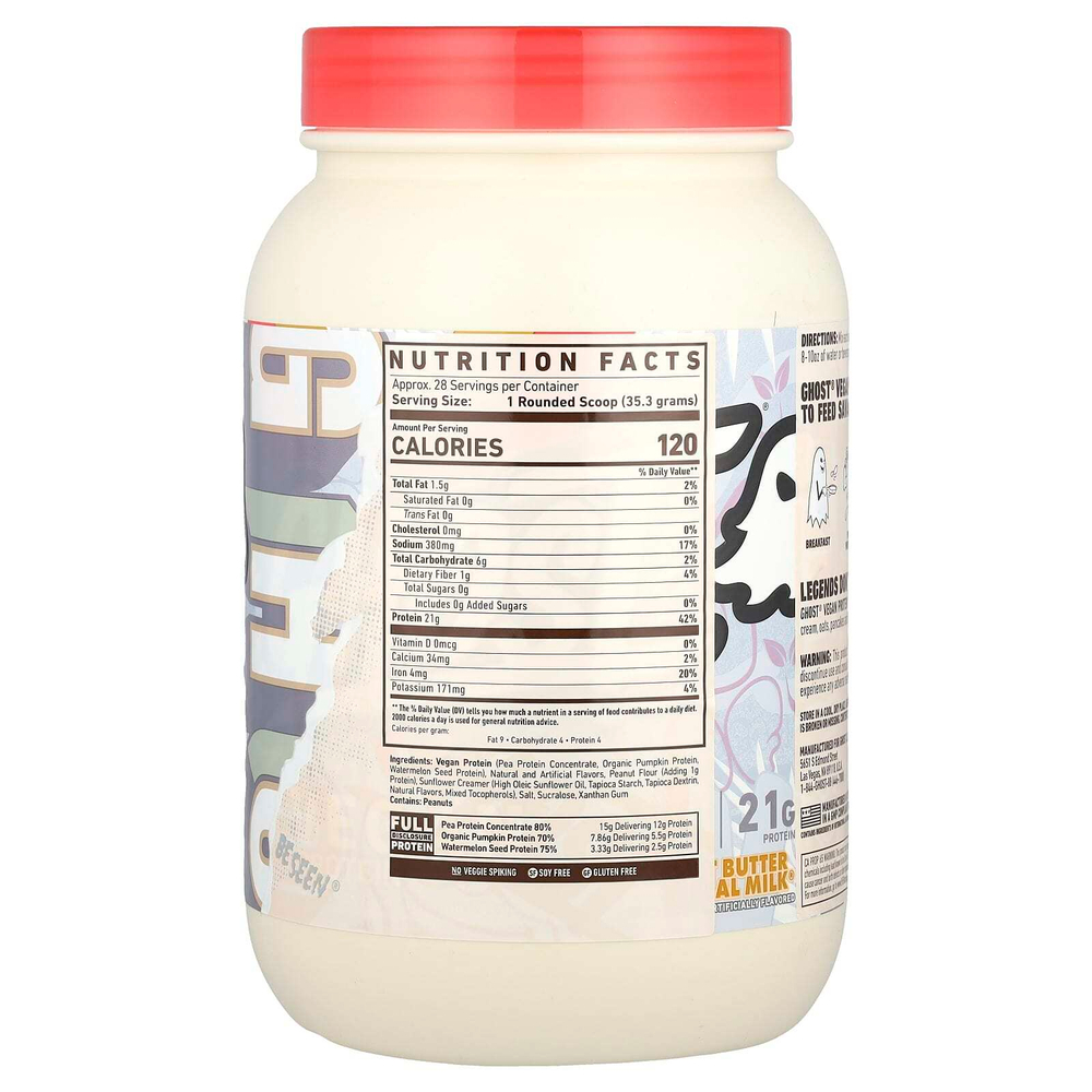 Ghost, Vegan Protein, Peanut Butter Cereal Milk®, 989 г (2,2 фунта)