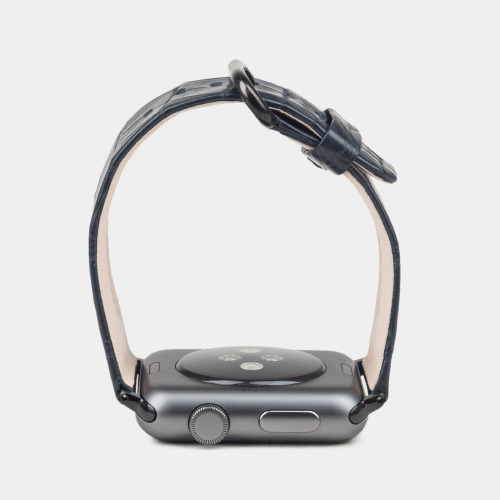 Ремешок для Apple Watch 44/45/46 mm из кожи крокодила, синего цвета