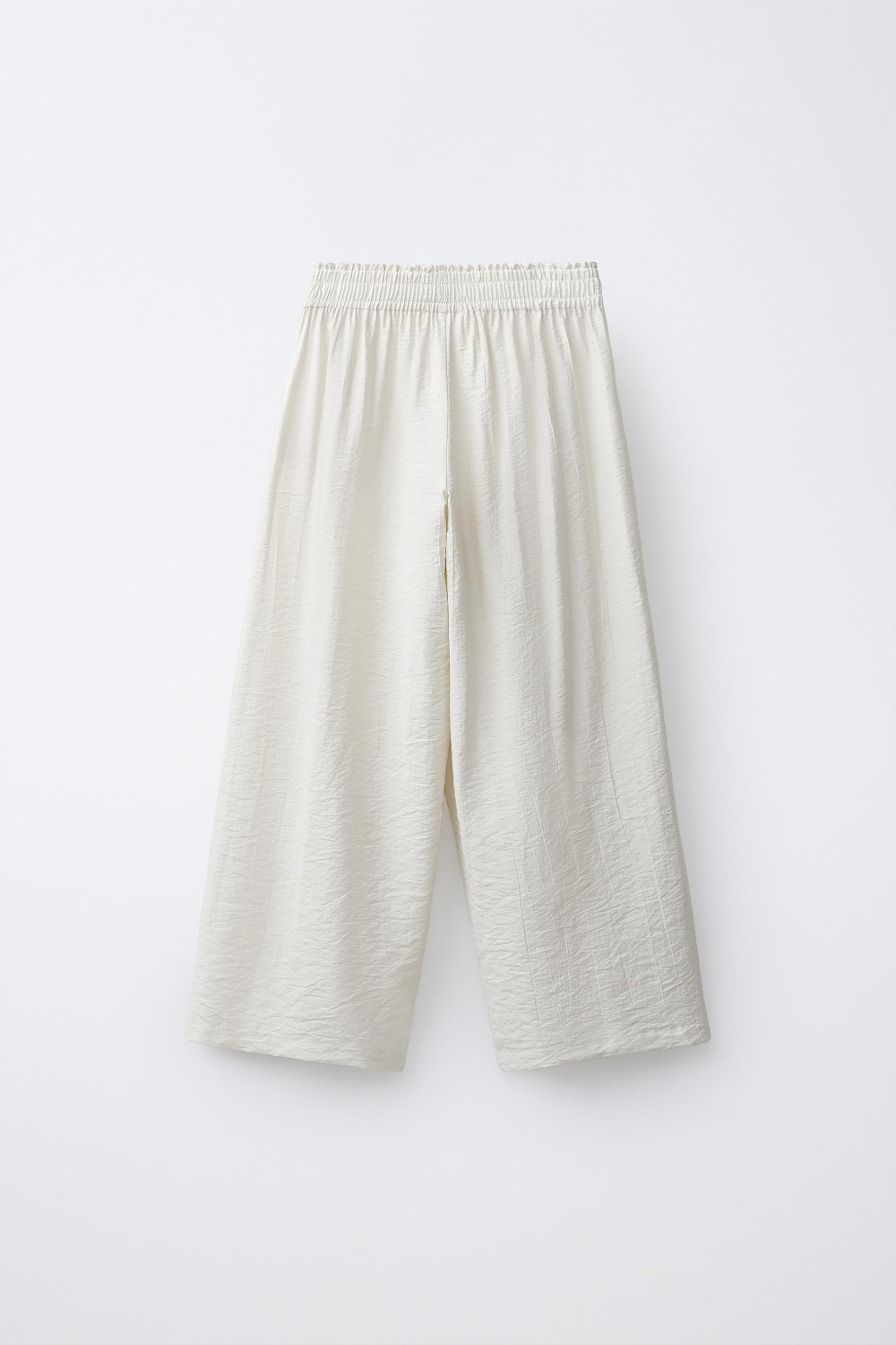 ZARA БРЮКИ WIDE LEG С ЖАТЫМ ЭФФЕКТОМ, СВЕТЛО-БЕЖЕВЫЙ