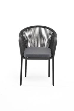 "Лион" стул плетеный из роупа, каркас алюминий серый (RAL7022) муар, роуп серый круглый, ткань серая 017