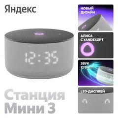 Умная колонка Яндекс Станция Мини 3 с Алисой, Cерый | Gray