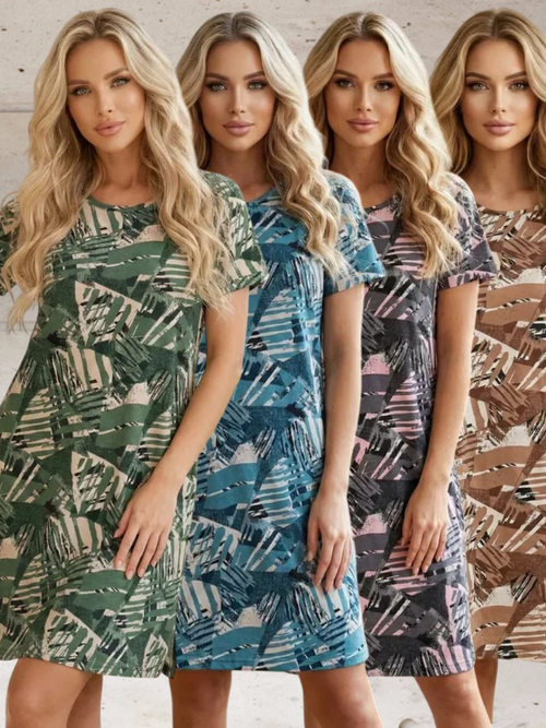 1498-2 Футболка удлиненная женская кулирка набивка, микс (54/56)