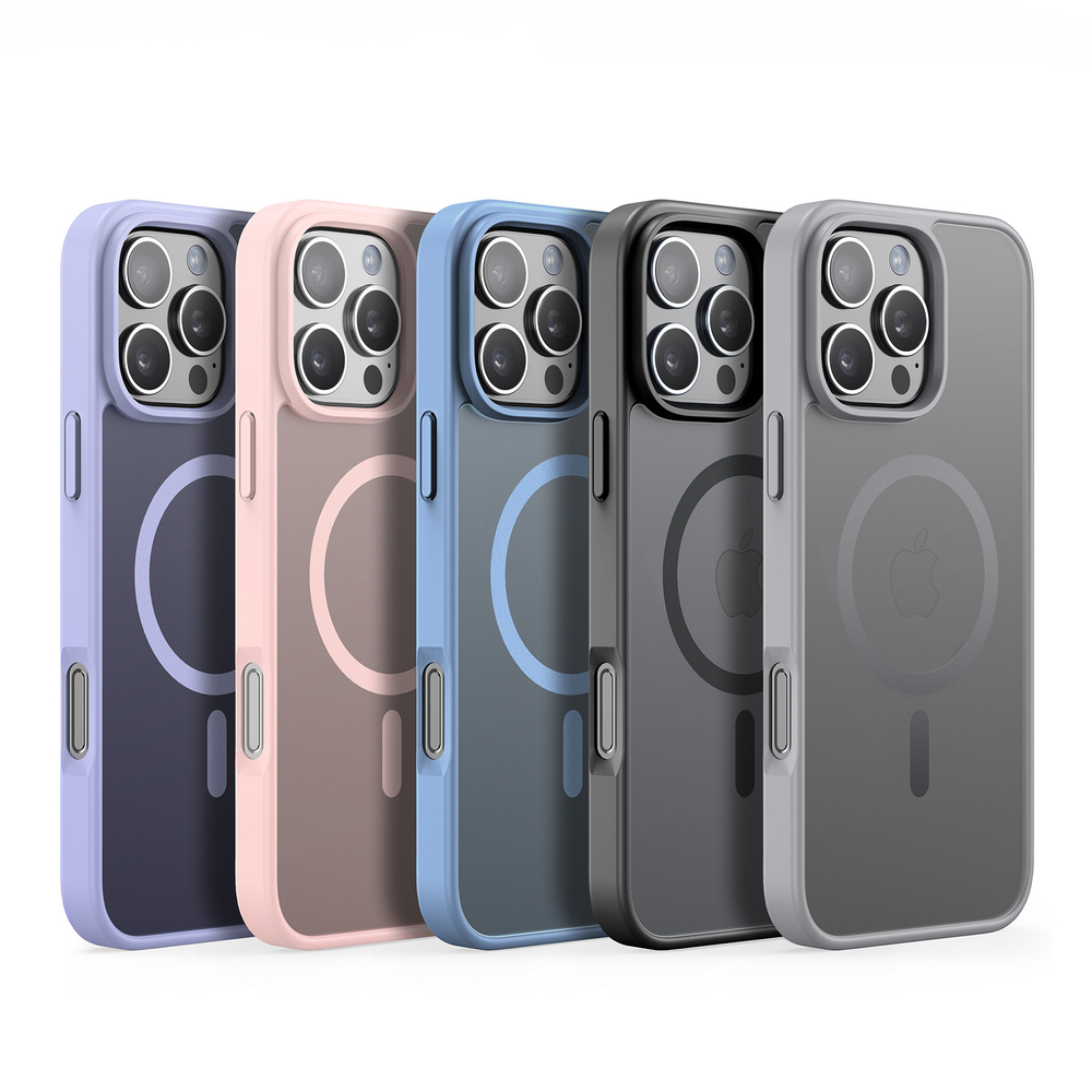 Прозрачный матовый чехол с рамками фиолетового цвета (Light Purple) и с MagSafe от Dux Ducis для iPhone 16 Pro Max, серия Yind Series Case