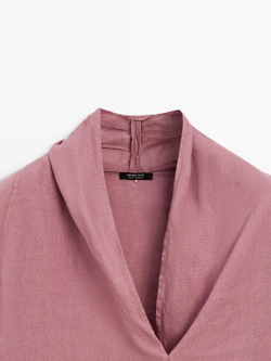 Massimo Dutti Блуза из струящейся льняной ткани внахлест, розовый