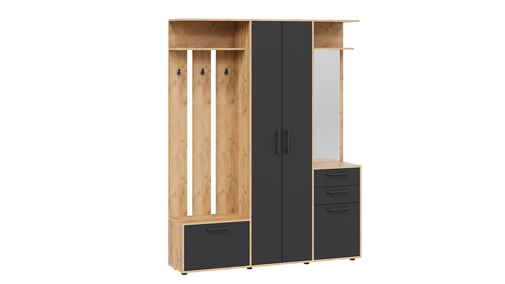 Прихожая с зеркалом комплект мебели Дуб крафт золотой/Антрацит 160х36х205 см
