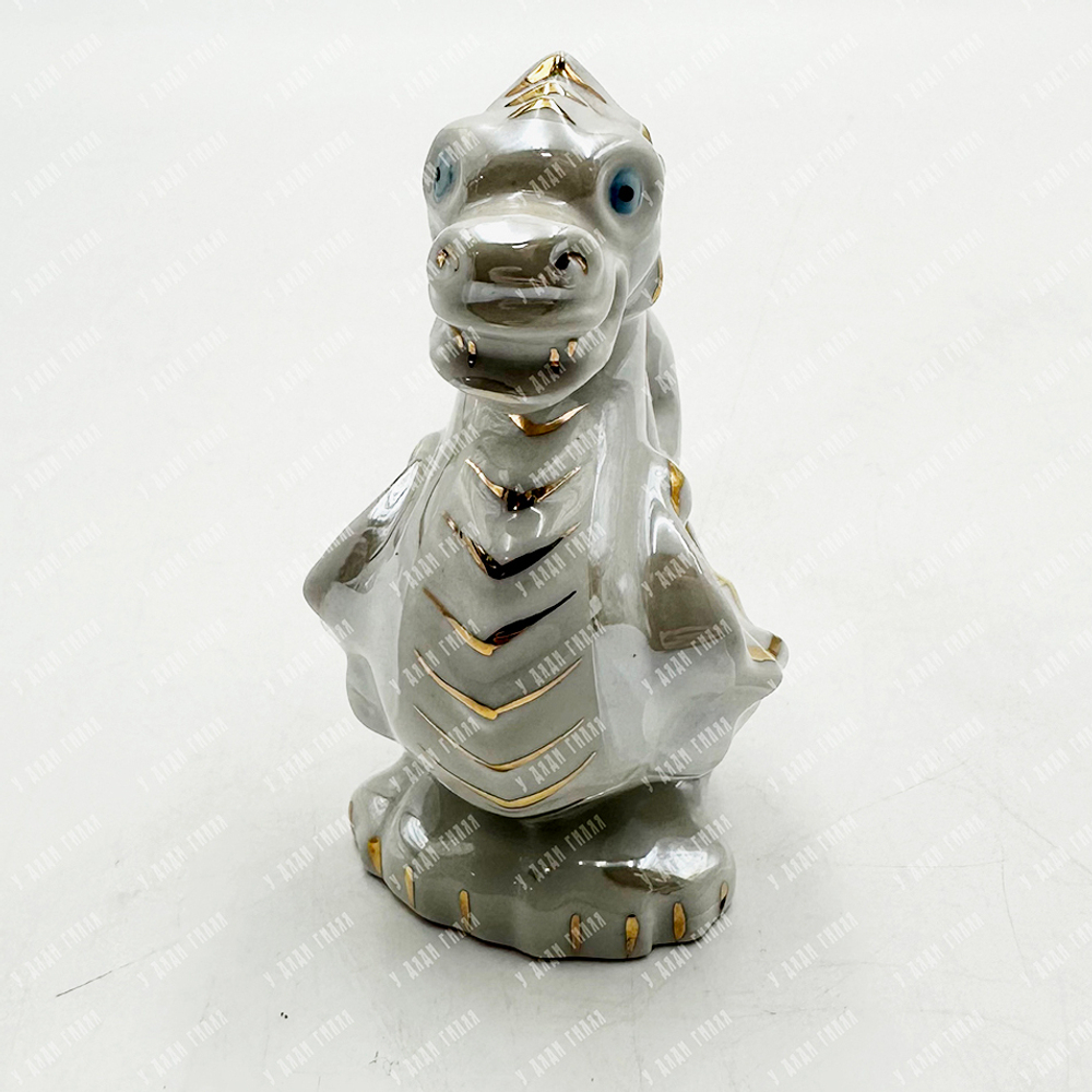 Фарфоровая статуэтка  Дракон. Фарфор, золочение. СССР. Вербилки. 1970г.